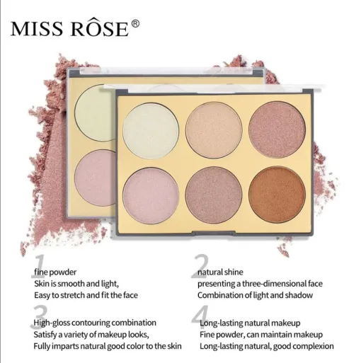 Miss Rose 6 Colors Glow Highlighter Palette